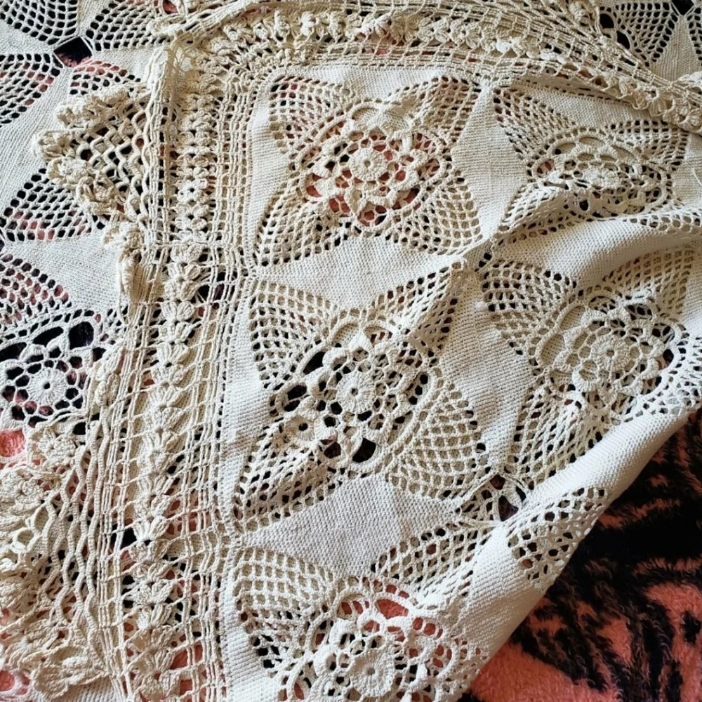 Handmade Beige Crochet Bedspread
